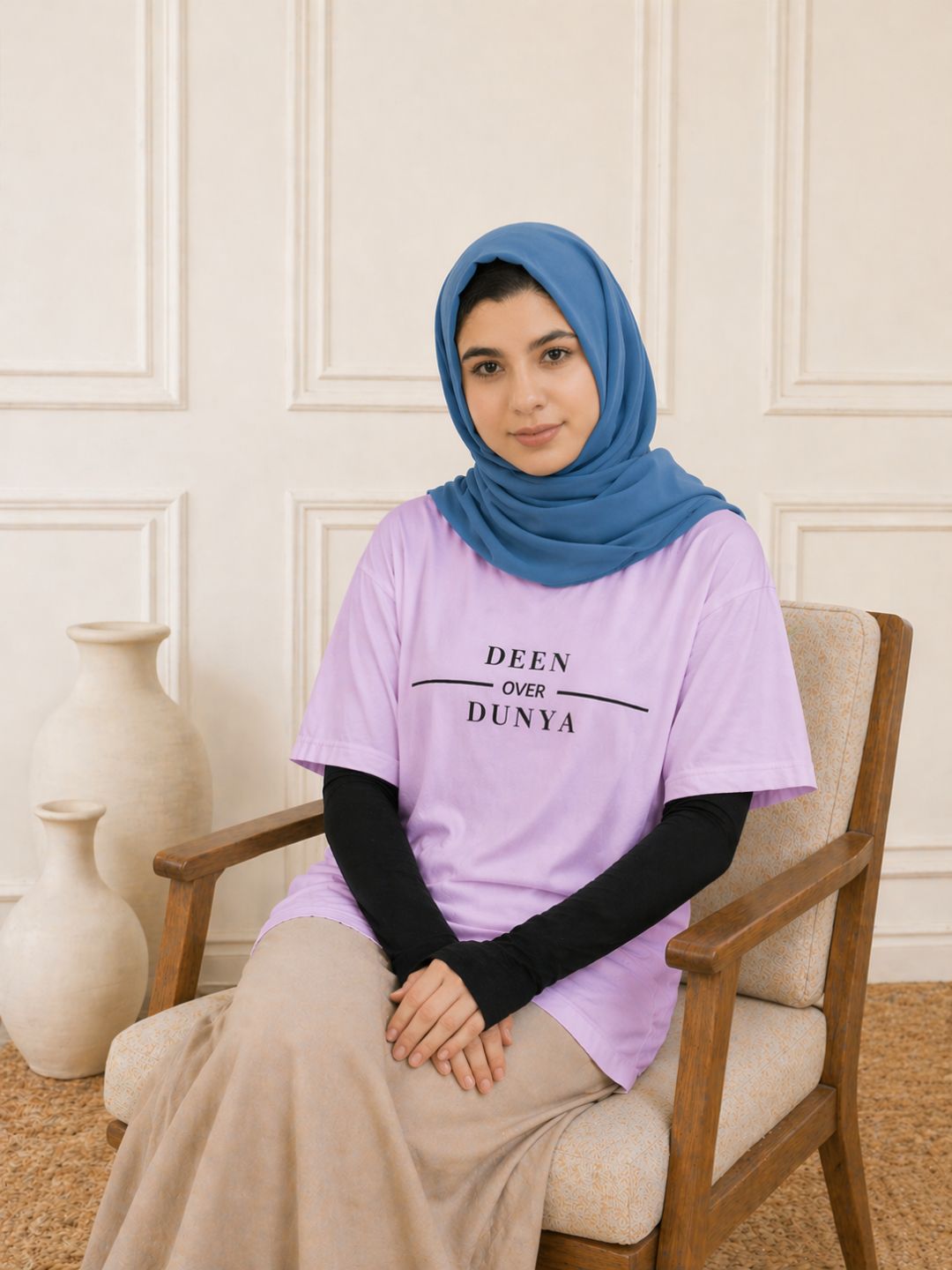 Modest Deen Over Dunya Lavender T-Shirt for Women