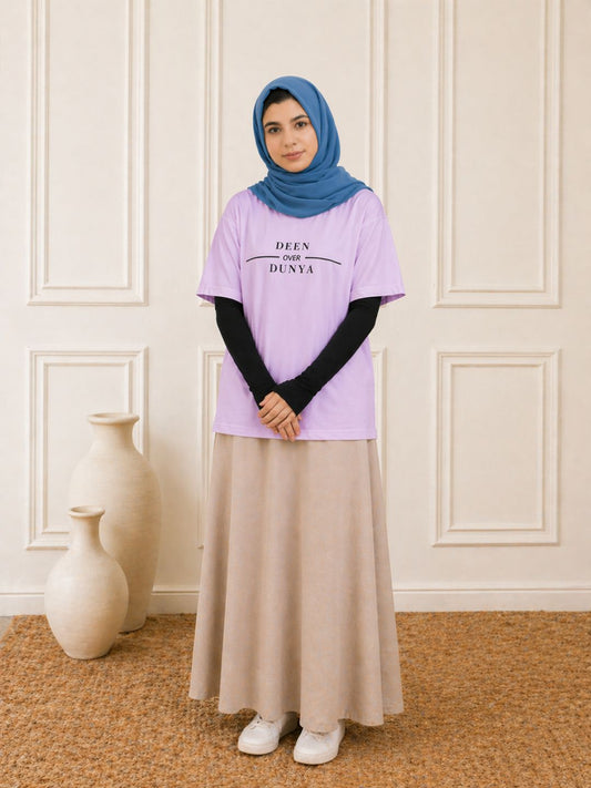 Modest Deen Over Dunya Lavender T-Shirt for Women
