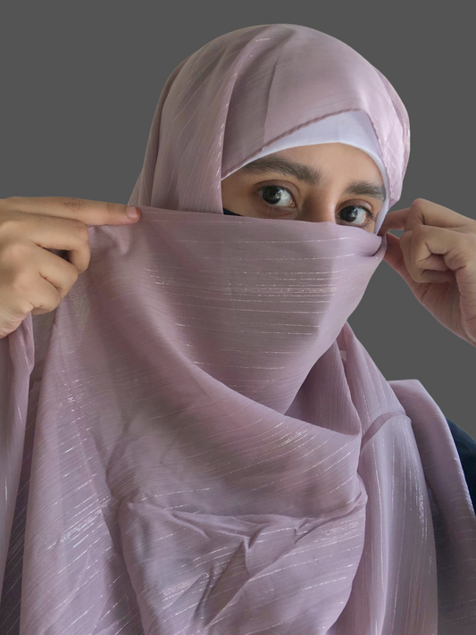 Chiffon Metallic Shimmer Lilac Color Hijab for Women