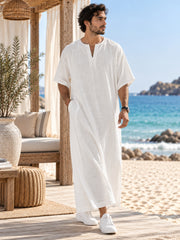Men’s White Pure Linen Kaftan – Relaxed Islamic Robe