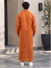 Men’s Orange Solid Linen Oversized Resort Wear Kaftan