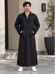 Men’s Black Solid Linen Oversized Resort Wear Kaftan