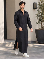 Men’s Black Solid Linen Oversized Resort Wear Kaftan