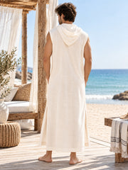 Men’s Off White Hooded Linen Kaftan – Oversized Resort Wear