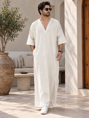 Men’s Pure Linen Off White Kaftan – Oversized Resort Wear Beach Cover-Up