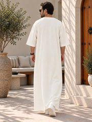 Men’s Pure Linen Off White Kaftan – Oversized Resort Wear Beach Cover-Up