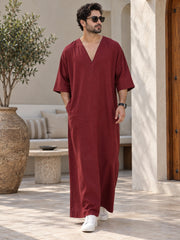 Men’s Pure Linen Maroon Kaftan – Oversized Resort Wear Beach Cover-Up