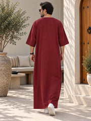 Men’s Pure Linen Maroon Kaftan – Oversized Resort Wear Beach Cover-Up