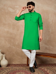 Green Cotton Kurta and White Pajama Set for Men