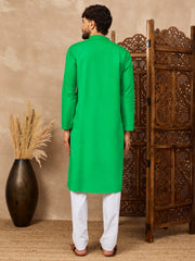 Green Cotton Kurta and White Pajama Set for Men