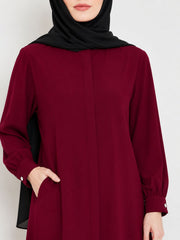 Front Open Maroon Abaya Burqa With Black Hijab
