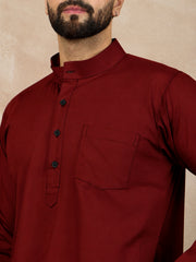 Maroon Cotton Kurta and White Pajama Set for Men