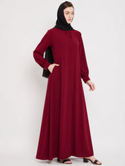 Front Open Maroon Abaya Burqa With Black Hijab