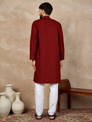 Maroon Cotton Kurta and White Pajama Set for Men
