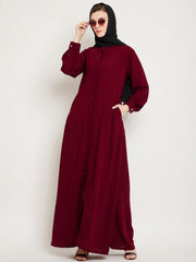 Front Open Maroon Abaya Burqa With Black Hijab