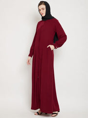 Front Open Maroon Abaya Burqa With Black Hijab
