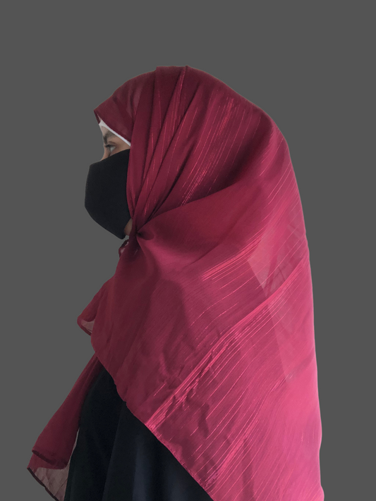 Chiffon Metallic Shimmer Maroon Hijab for Women