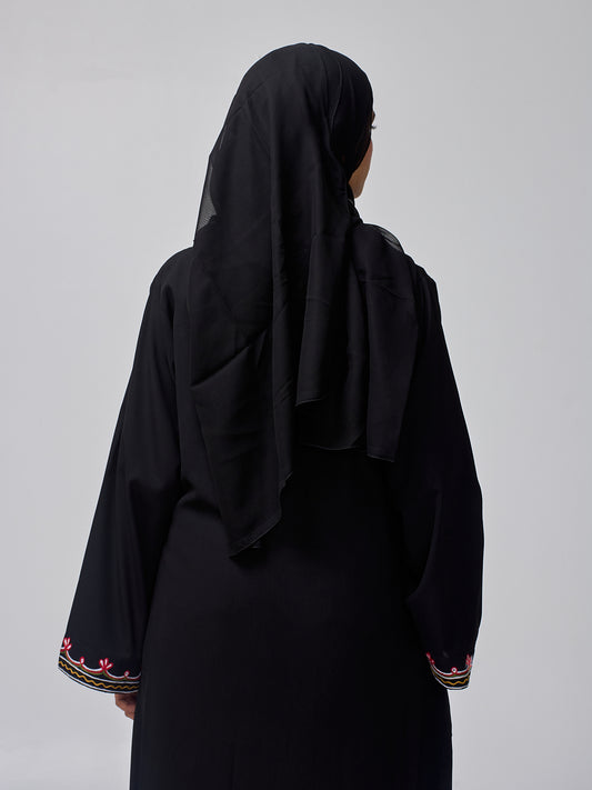 Women's Embroidered Modest Black Abaya Burqa with Black Hijab