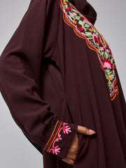 Women's Embroidered Modest Brown Abaya Burqa with Matching Hijab
