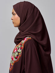 Women's Embroidered Modest Brown Abaya Burqa with Matching Hijab