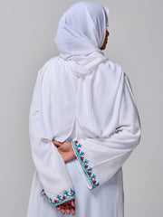 Women's Embroidered Modest White Abaya Burqa with Matching Hijab