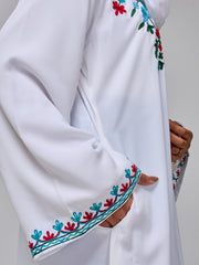 Women's Embroidered Modest White Abaya Burqa with Matching Hijab