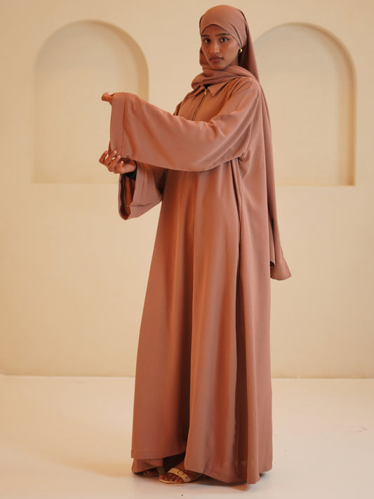 Modest Casual Rust Women’s Zip Abaya with Matching Dupatta