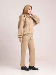 Beige Hooded Fleece Co-Ord – Modest Winter Wear Set for Women