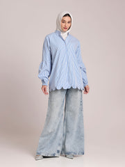 Blue Striped Front-Open Shirt /Top for Women– Modest Wear