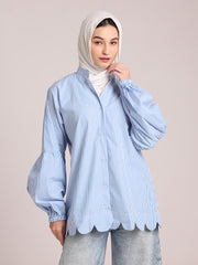 Blue Striped Front-Open Shirt /Top for Women– Modest Wear