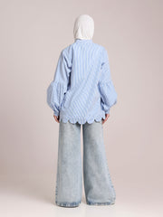Blue Striped Front-Open Shirt /Top for Women– Modest Wear