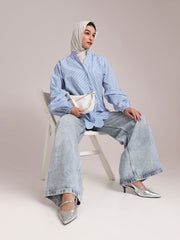 Blue Striped Front-Open Shirt /Top for Women– Modest Wear