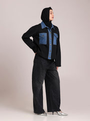 Fleece Denim Front Open Jacket for Women– Modest Winter Wear