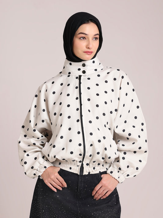 Polka Printed Jacket for Women – Winter Wear