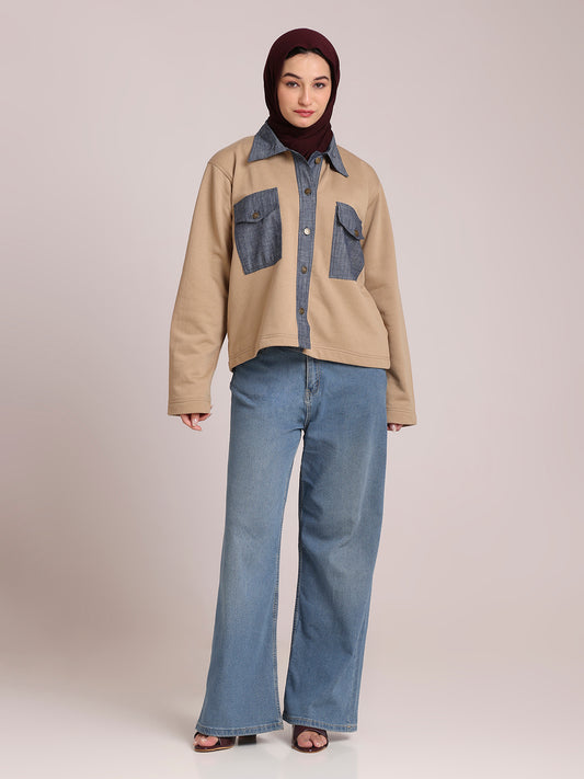 Front Open Fleece Denim Jacket for Women– Winter Wear