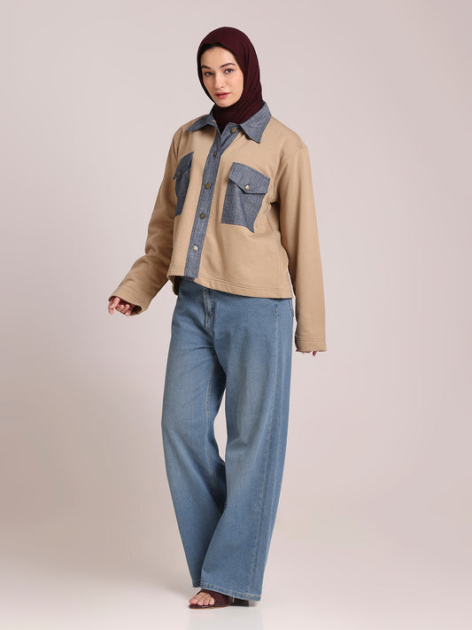 Front Open Fleece Denim Jacket for Women– Winter Wear