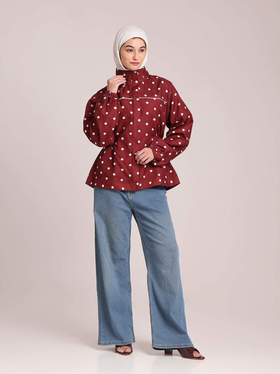Polka Dot Printed Jacket for Women – Winter Wear