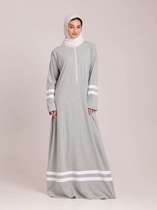 Grey Solid Jersey Abaya for Women – Modest Winter Wear