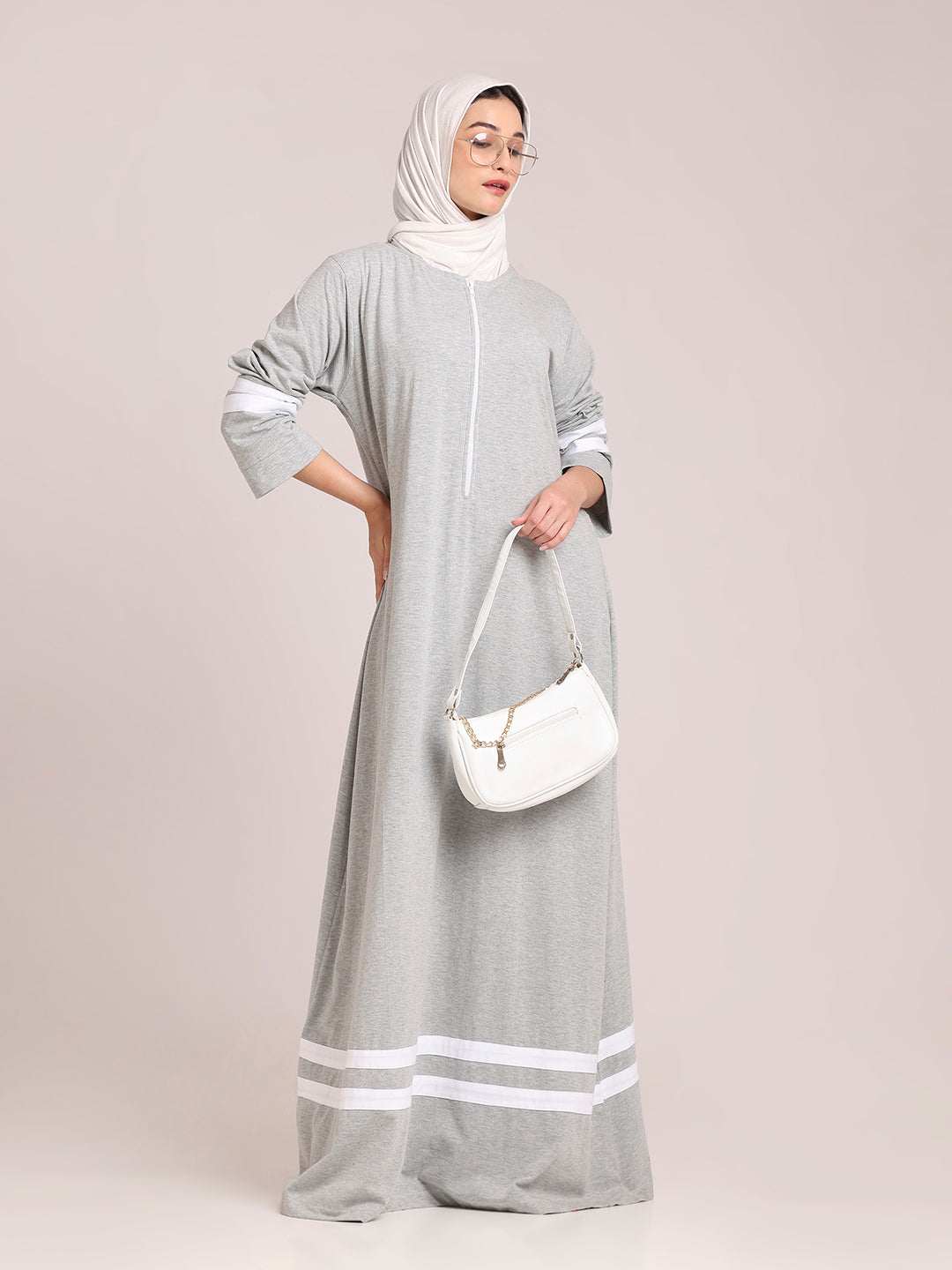 Grey Solid Jersey Abaya for Women – Modest Winter Wear