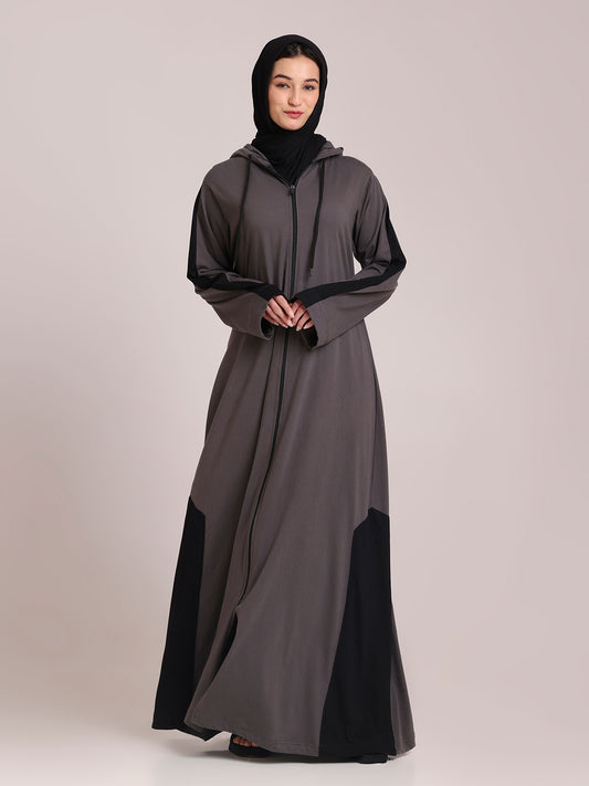 Front Open Jersey Hoodie Grey Abaya for Women – Modest Wear