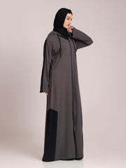 Front Open Jersey Hoodie Grey Abaya for Women – Modest Wear