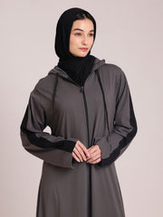 Front Open Jersey Hoodie Grey Abaya for Women – Modest Wear