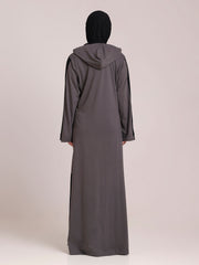 Front Open Jersey Hoodie Grey Abaya for Women – Modest Wear
