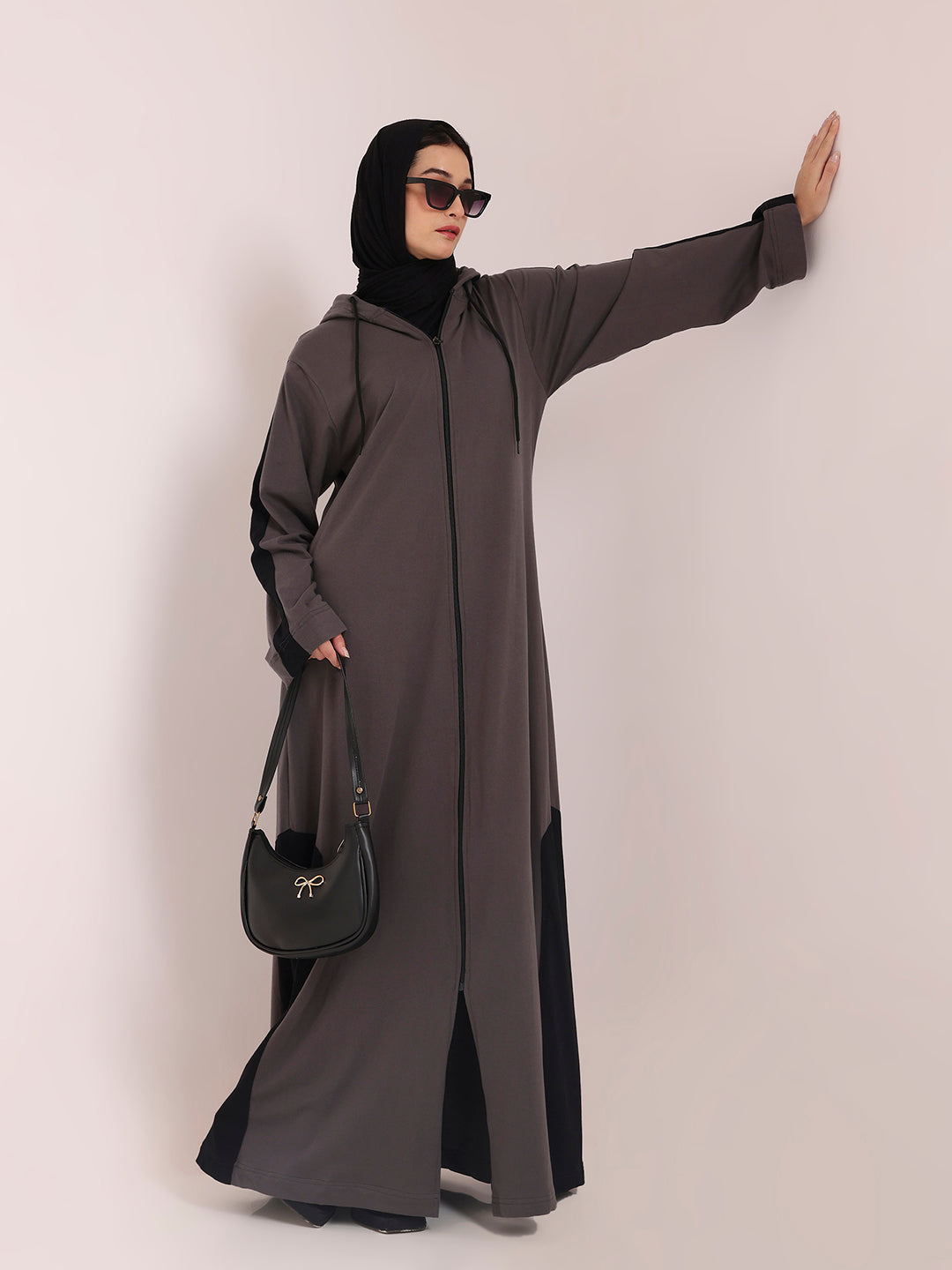 Front Open Jersey Hoodie Grey Abaya for Women – Modest Wear