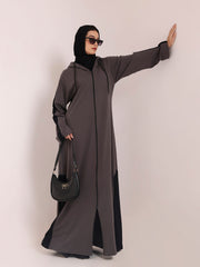 Front Open Jersey Hoodie Grey Abaya for Women – Modest Wear