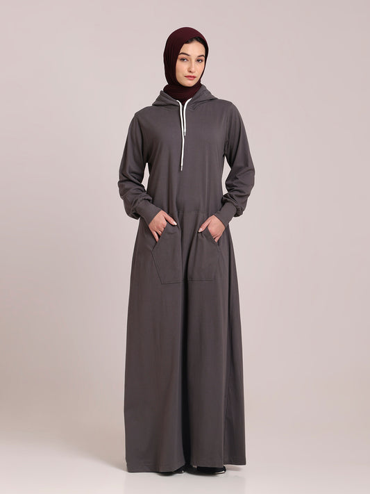Grey Jersey Hoodie Abaya for Women – Modest Wear