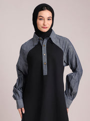 Fleece Denim Modest Winter Wear Dress for Women