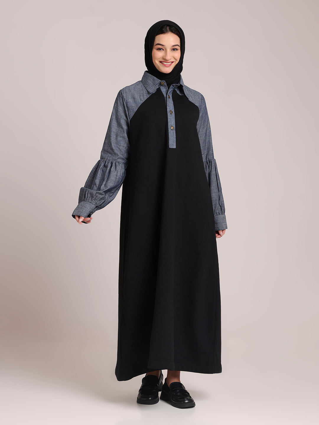 Fleece Denim Modest Winter Wear Dress for Women