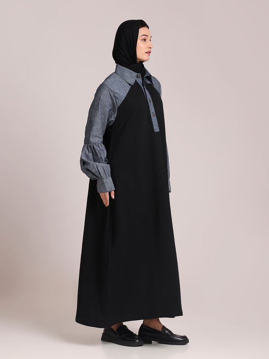 Fleece Denim Modest Winter Wear Dress for Women