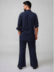 Navy Blue Solid Farsi Kurta Pants Set for Men